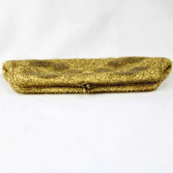 Vintage Walborg Beaded Purse Gold Art Deco Kiss Clasp Evening Bag Japan PU39 - Picture 6 of 9